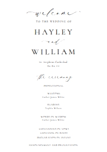 ELE-WHT-11-B3178 - ELLESMERE - WHITE - WEDDING PROGRAM - A5: ELE-WHT-11-B3178 - ELLESMERE - WHITE - WEDDING PROGRAM