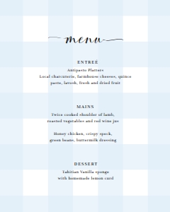 GIN-BLU-12-B2116 - GINGHAM - BLUE - MENU - 8" x 10": GIN-BLU-12-B2116 - GINGHAM - BLUE - MENU