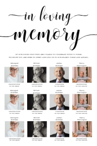 LEY-WHT-7-B1973 - LEYTON SCRIPT - WHITE - IN LOVING MEMORY PHOTO SIGN - PORTRAIT - 12 PHOTOS - 20" x 30": LEY-WHT-7-B1973 - LEYTON SCRIPT - WHITE - IN LOVING MEMORY PHOTO SIGN