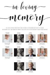 LEY-WHT-7-B1973 - LEYTON SCRIPT - WHITE - IN LOVING MEMORY PHOTO SIGN - PORTRAIT - 10 PHOTOS - 20" x 30": LEY-WHT-7-B1973 - LEYTON SCRIPT - WHITE - IN LOVING MEMORY PHOTO SIGN