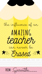 PNC-YEL-6-B3366 - PENCIL - YELLOW - TEACHER APPRECIATION TAG - 2" x 3.5": PNC-YEL-6-B3366 - PENCIL - YELLOW - TEACHER APPRECIATION TAG