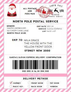 SAW-PNK-6-B2329 - SANTAS WORKSHOP - PINK - SHIPPING LABEL - 8.5" x 11": SAW-PNK-6-B2329 - SANTAS WORKSHOP - PINK - SHIPPING LABEL