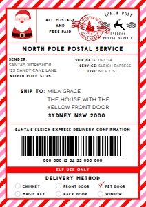 SAW-RPK-6-B2329 - SANTAS WORKSHOP - RED PINK - SHIPPING LABEL - A4: SAW-RPK-6-B2329 - SANTAS WORKSHOP - RED PINK - SHIPPING LABEL