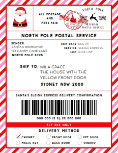SAW-RPK-6-B2329 - SANTAS WORKSHOP - RED PINK - SHIPPING LABEL - 8.5" x 11": SAW-RPK-6-B2329 - SANTAS WORKSHOP - RED PINK - SHIPPING LABEL