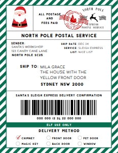 SAW-GRW-6-B2329 - SANTAS WORKSHOP - GREEN WHITE - SHIPPING LABEL - 8.5" x 11": SAW-GRW-6-B2329 - SANTAS WORKSHOP - GREEN WHITE - SHIPPING LABEL