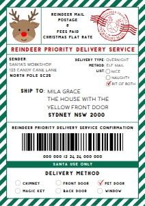 SAW-BGR-6-B3370 - SANTAS WORKSHOP - BOTTLE GREEN - REINDEER SHIPPING LABEL - A4: SAW-BGR-6-B3370 - SANTAS WORKSHOP - BOTTLE GREEN - REINDEER SHIPPING LABEL