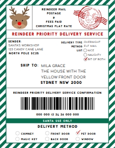 SAW-BGR-6-B3370 - SANTAS WORKSHOP - BOTTLE GREEN - REINDEER SHIPPING LABEL - 8.5" x 11": SAW-BGR-6-B3370 - SANTAS WORKSHOP - BOTTLE GREEN - REINDEER SHIPPING LABEL