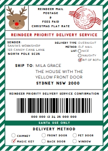 SAW-BGR-6-B3370 - SANTAS WORKSHOP - BOTTLE GREEN - REINDEER SHIPPING LABEL - 5" x 7": SAW-BGR-6-B3370 - SANTAS WORKSHOP - BOTTLE GREEN - REINDEER SHIPPING LABEL