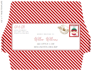 STR-RED-17-B3376 - STRIPE - RED - ELF CHRISTMAS ENVELOPE - LETTER: STR-RED-17-B3376 - STRIPE - RED - ELF CHRISTMAS ENVELOPE