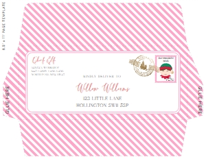 STR-PNK-17-B3376 - STRIPE - PINK - ELF CHRISTMAS ENVELOPE - LETTER: STR-PNK-17-B3376 - STRIPE - PINK - ELF CHRISTMAS ENVELOPE