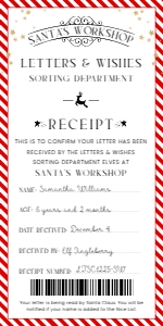 SAW-RED-24-B3380 - SANTAS WORKSHOP - RED - LETTER TO SANTA RECEIPT - 4" x 8": SAW-RED-24-B3380 - SANTAS WORKSHOP - RED - LETTER TO SANTA RECEIPT