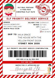 SAW-RDW-6-B2939 - SANTAS WORKSHOP - RED WHITE - ELF SHIPPING LABEL - A4: SAW-RDW-6-B2939 - SANTAS WORKSHOP - RED WHITE - ELF SHIPPING LABEL