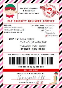 SAW-RPK-6-B2939 - SANTAS WORKSHOP - RED PINK - ELF SHIPPING LABEL - A4: SAW-RPK-6-B2939 - SANTAS WORKSHOP - RED PINK - ELF SHIPPING LABEL