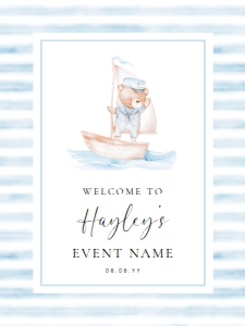 SBR-BLW-3-B3388 - SAILOR BEAR - BLUE WHITE - WELCOME SIGN - 18" x 24": SBR-BLW-3-B3388 - SAILOR BEAR - BLUE WHITE - WELCOME SIGN