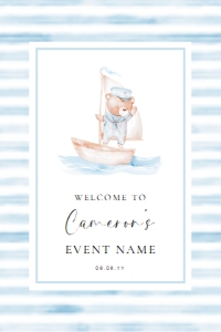 SBR-BLW-3-B3388 - SAILOR BEAR - BLUE WHITE - WELCOME SIGN - 24" x 36": SBR-BLW-3-B3388 - SAILOR BEAR - BLUE WHITE - WELCOME SIGN