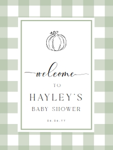 GIN-SGR-3-B2331 - GINGHAM - SAGE GREEN PUMPKIN - WELCOME SIGN - PORTRAIT - 18" x 24": GIN-SGR-3-B2331 - GINGHAM - SAGE GREEN PUMPKIN - WELCOME SIGN