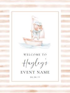 SBR-TAN-3-B3388 - SAILOR BEAR - TAN - WELCOME SIGN - 18" x 24": SBR-TAN-3-B3388 - SAILOR BEAR - TAN - WELCOME SIGN
