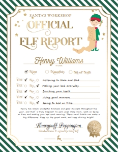 STR-GRW-24-B3393 - STRIPE - GREEN WHITE - ELF REPORT CARD - 8" x 10": STR-GRW-24-B3393 - STRIPE - GREEN WHITE - ELF REPORT CARD