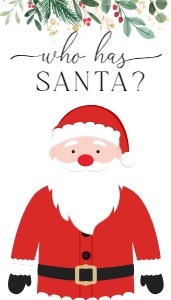 MER-WHT-10-B3403 - MERRIMENT - WHITE - WHO HAS SANTA GAME - SANTA & CELEBRITIES - 2" x 3.5": MER-WHT-10-B3403 - MERRIMENT - WHITE - WHO HAS SANTA GAME