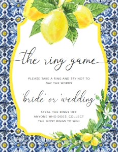 POS-BLY-10-B2817 - POSITANO BLUE TILE - LEMONS - THE RING GAME SIGN - 8.5" x 11": POS-BLY-10-B2817 - POSITANO BLUE TILE - LEMONS - THE RING GAME SIGN