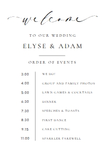 ELE-WHT-3-B3293 - ELLESMERE - WHITE - ORDER OF EVENTS WELCOME SIGN - A1: ELE-WHT-3-B3293 - ELLESMERE - WHITE - ORDER OF EVENTS WELCOME SIGN