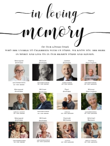 LEY-WHT-7-B1973 - LEYTON SCRIPT - WHITE - IN LOVING MEMORY PHOTO SIGN - PORTRAIT - 12 PHOTOS - 18" x 24": LEY-WHT-7-B1973 - LEYTON SCRIPT - WHITE - IN LOVING MEMORY PHOTO SIGN