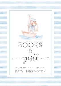 SBR-BLW-7-B3408 - SAILOR BEAR - BLUE WHITE - BOOKS AND GIFTS SIGN - 5" x 7": SBR-BLW-7-B3408 - SAILOR BEAR - BLUE WHITE - BOOKS AND GIFTS SIGN