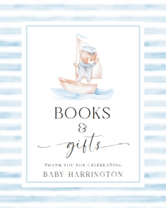 SBR-BLW-7-B3408 - SAILOR BEAR - BLUE WHITE - BOOKS AND GIFTS SIGN - 8" x 10": SBR-BLW-7-B3408 - SAILOR BEAR - BLUE WHITE - BOOKS AND GIFTS SIGN