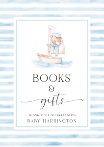 SBR-BLW-7-B3408 - SAILOR BEAR - BLUE WHITE - BOOKS AND GIFTS SIGN - A4: SBR-BLW-7-B3408 - SAILOR BEAR - BLUE WHITE - BOOKS AND GIFTS SIGN