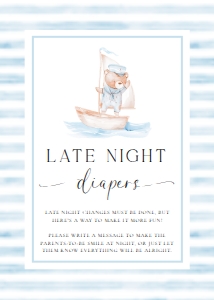 SBR-BLW-7-B3409 - SAILOR BEAR - BLUE WHITE - LATE NIGHT DIAPERS SIGN - 5" x 7": SBR-BLW-7-B3409 - SAILOR BEAR - BLUE WHITE - LATE NIGHT DIAPERS SIGN