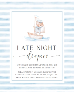 SBR-BLW-7-B3409 - SAILOR BEAR - BLUE WHITE - LATE NIGHT DIAPERS SIGN - 8" x 10": SBR-BLW-7-B3409 - SAILOR BEAR - BLUE WHITE - LATE NIGHT DIAPERS SIGN