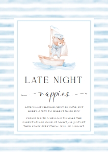 SBR-BLW-7-B3409 - SAILOR BEAR - BLUE WHITE - LATE NIGHT DIAPERS SIGN - A4: SBR-BLW-7-B3409 - SAILOR BEAR - BLUE WHITE - LATE NIGHT DIAPERS SIGN