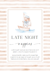 SBR-TAN-7-B3409 - SAILOR BEAR - TAN - LATE NIGHT DIAPERS SIGN - A4: SBR-TAN-7-B3409 - SAILOR BEAR - TAN - LATE NIGHT DIAPERS SIGN