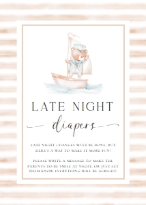 SBR-TAN-7-B3409 - SAILOR BEAR - TAN - LATE NIGHT DIAPERS SIGN - 5" x 7": SBR-TAN-7-B3409 - SAILOR BEAR - TAN - LATE NIGHT DIAPERS SIGN