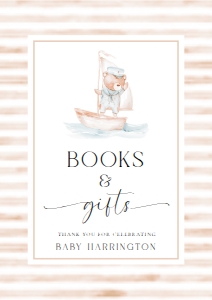 SBR-TAN-7-B3408 - SAILOR BEAR - TAN - BOOKS AND GIFTS SIGN - A4: SBR-TAN-7-B3408 - SAILOR BEAR - TAN - BOOKS AND GIFTS SIGN