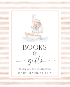 SBR-TAN-7-B3408 - SAILOR BEAR - TAN - BOOKS AND GIFTS SIGN - 8" x 10": SBR-TAN-7-B3408 - SAILOR BEAR - TAN - BOOKS AND GIFTS SIGN