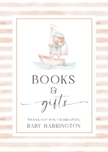 SBR-TAN-7-B3408 - SAILOR BEAR - TAN - BOOKS AND GIFTS SIGN - 5" x 7": SBR-TAN-7-B3408 - SAILOR BEAR - TAN - BOOKS AND GIFTS SIGN