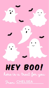 HAL-PNK-6-B1660 - HALLOWEEN FRIENDLY GHOST - PINK - FAVOUR TAG - 9cm x 5cm: HAL-PNK-6-B1660 - HALLOWEEN FRIENDLY GHOST - PINK - FAVOUR TAG