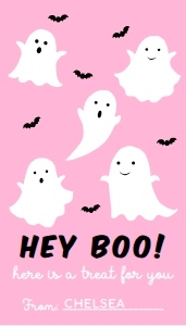 HAL-PNK-6-B1660 - HALLOWEEN FRIENDLY GHOST - PINK - FAVOUR TAG - 2" x 3.5": HAL-PNK-6-B1660 - HALLOWEEN FRIENDLY GHOST - PINK - FAVOUR TAG