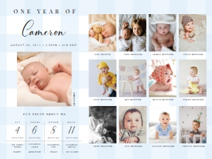 GIN-BLU-7-B2577 - GINGHAM - BLUE - PHOTO TIMELINE AND MILESTONE SIGN - 18" x 24": GIN-BLU-7-B2577 - GINGHAM - BLUE - PHOTO TIMELINE AND MILESTONE SIGN