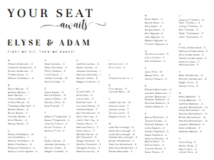 LEY-WHT-4-B2074 - LEYTON SCRIPT - WHITE - SEATING CHART - ALPHABETICAL - LANDSCAPE - 18" x 24": LEY-WHT-4-B2074 - LEYTON SCRIPT - WHITE - SEATING CHART - ALPHABETICAL