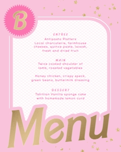 BAR-PNK-12-B1638 - BARBIE PARTY - PINK GOLD - MENU - 8" x 10": BAR-PNK-12-B1638 - BARBIE PARTY - PINK GOLD - MENU