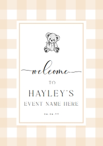 GIN-TAN-3-B2972 - GINGHAM - TAN TEDDY - WELCOME SIGN - PORTRAIT - A1: GIN-TAN-3-B2972 - GINGHAM - TAN TEDDY - WELCOME SIGN