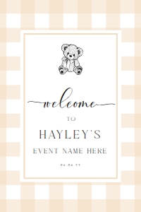 GIN-TAN-3-B2972 - GINGHAM - TAN TEDDY - WELCOME SIGN - PORTRAIT - 24" x 36": GIN-TAN-3-B2972 - GINGHAM - TAN TEDDY - WELCOME SIGN