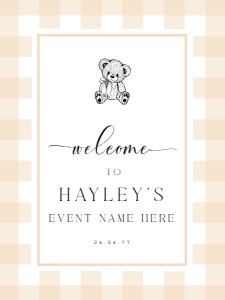 GIN-TAN-3-B2972 - GINGHAM - TAN TEDDY - WELCOME SIGN - PORTRAIT - 18" x 24": GIN-TAN-3-B2972 - GINGHAM - TAN TEDDY - WELCOME SIGN