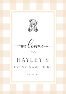 GIN-TAN-3-B2972 - GINGHAM - TAN TEDDY - WELCOME SIGN - PORTRAIT - A2: GIN-TAN-3-B2972 - GINGHAM - TAN TEDDY - WELCOME SIGN