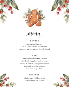 NUT-WHT-12-B1771 - NUTMEG NOEL - GINGERBREAD - WHITE - MENU - 8" x 10": NUT-WHT-12-B1771 - NUTMEG NOEL - GINGERBREAD - WHITE - MENU