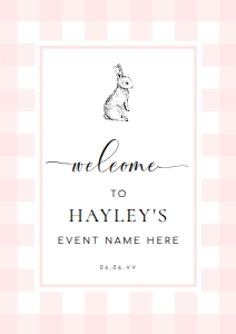 GIN-PNK-3-B578 - GINGHAM BUNNY - PINK - WELCOME SIGN - PORTRAIT - A1: GIN-PNK-3-B578 - GINGHAM BUNNY - PINK - WELCOME SIGN