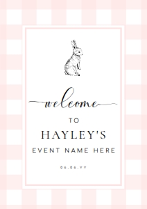 GIN-PNK-3-B578 - GINGHAM BUNNY - PINK - WELCOME SIGN - PORTRAIT - A2: GIN-PNK-3-B578 - GINGHAM BUNNY - PINK - WELCOME SIGN