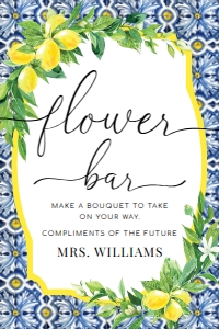 POS-BLY-7-B2221 - POSITANO BLUE TILE - LEMONS - FLOWER BAR SIGN - 24" x 36": POS-BLY-7-B2221 - POSITANO BLUE TILE - LEMONS - FLOWER BAR SIGN